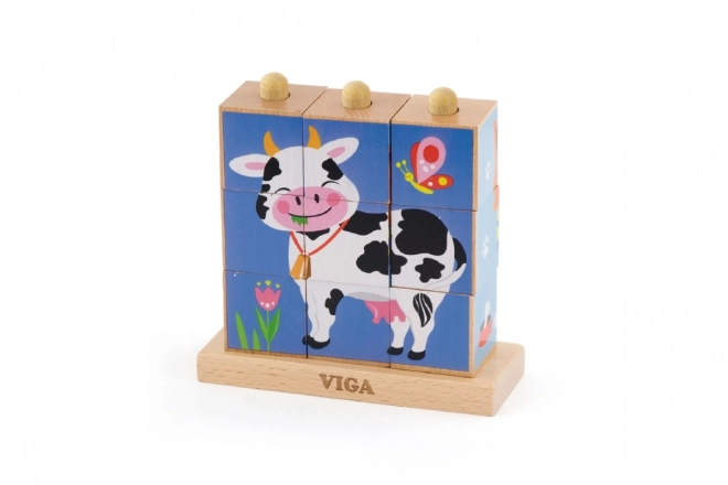 Dřevěné kostky 9 ks - farma
