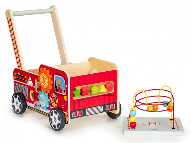 Dřevěný vzdělávací chodítko s kostkami - Hasičské auto ECOTOYS