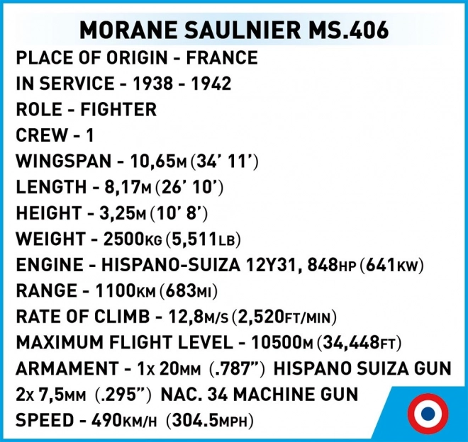 COBI 5724 II WW Morane-Saulnier MS.406, 1:32, 317 k, 1 f