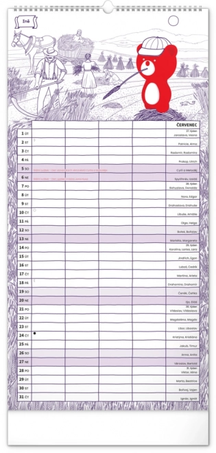 NOTIQUE Rodinný plánovací kalendář TERIBEAR 2025, 21 x 42 cm