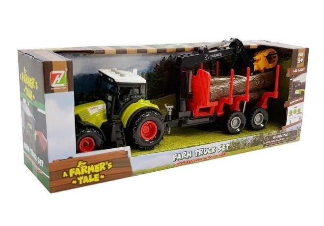 Traktor s lesním přívěsem a dřevem