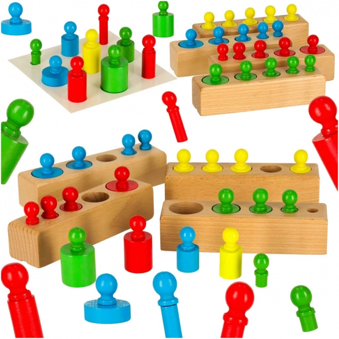 Dřevěná montessori skládačka – barevné válce a závaží