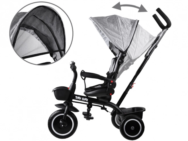 Dětská tříkolka Tiny Bike 3v1 s otočnou sedačkou a stříškou – Šedá