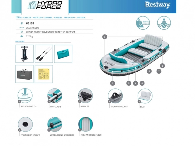 Bestway nafukovací ponton pro 5 osob 364 x 166 cm 65159 Modrá barva