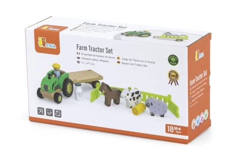 Dřevěný traktor s farmářskými zvířaty Viga Toys