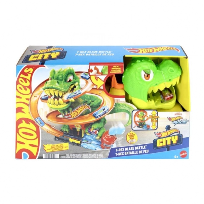 T-rex útočí na hasičskou stanici z Hot Wheels city