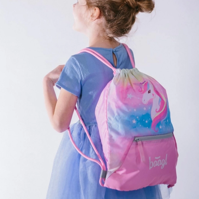 Baagl set Zippy Plus Rainbow Unicorn: aktovka, penál, sáček, zástěra, peněženka