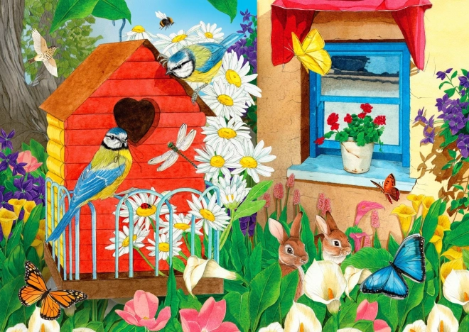 Puzzle Zahrada s ptačími budkami 1000 dílků