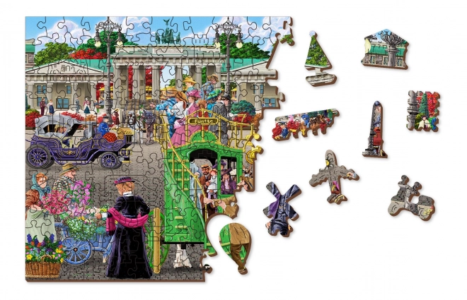 Dřevěné puzzle s figurkami - Pařížské náměstí v Berlíně