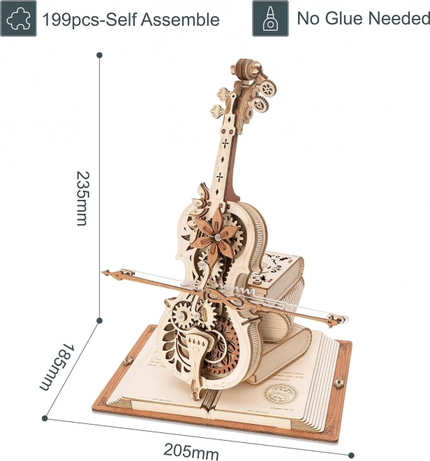 RoboTime dřevěné mechanické puzzle Kouzelné violoncello (elektrický pohon)