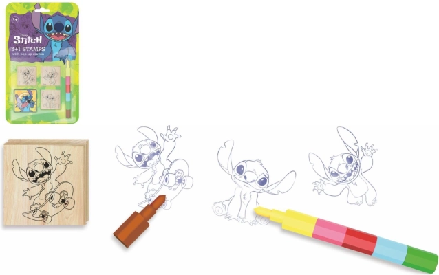 Razítka s poduškou dřevěná 4,5 × 4,5 cm s voskovkou LILO & STITCH