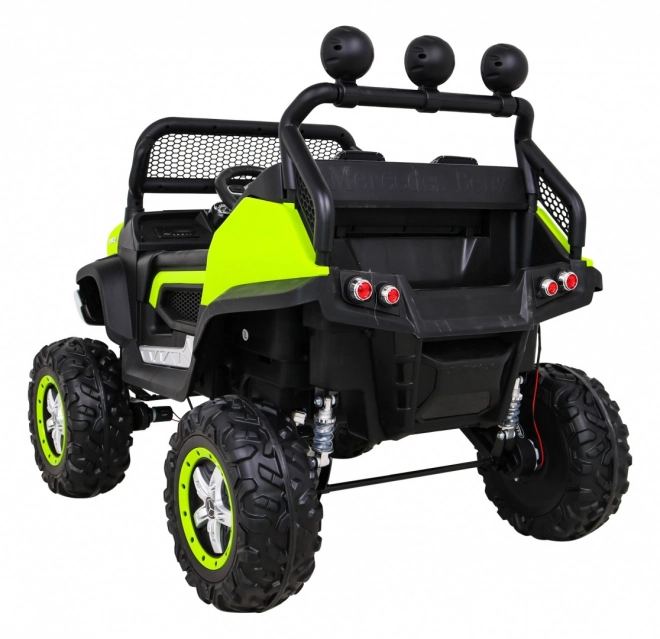 Mercedes Benz Unimog pro děti Zelený + pohon 4x4 + dálkové ovládání + zavazadlový prostor + pomalý start + MP3 LED