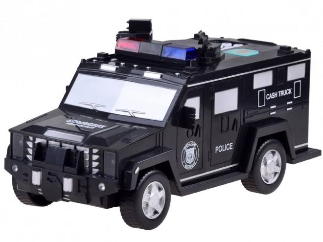Dětská kasička s heslem a otiskem prstu - policejní auto – Černá
