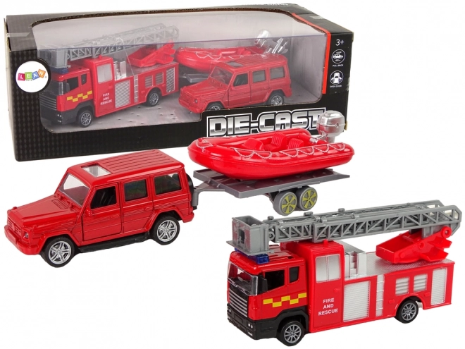 Sada hasičských vozidel táhnout motorku Jeep Red