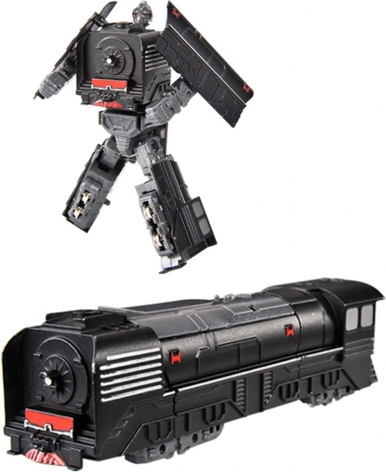 Transformující robot lokomotiva – černý kovový mini robot 10 cm