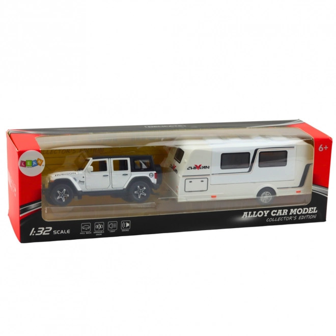 Offroad auto s karavanem bílé 1:32