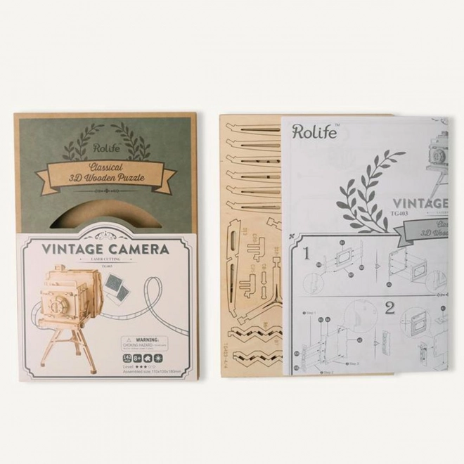 Dřevěné 3D puzzle Historický fotoaparát
