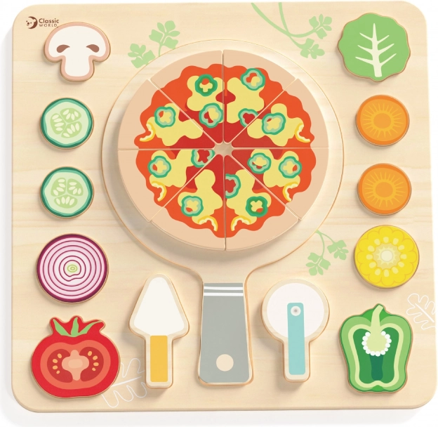 CLASSIC WORLD Dřevěná pizza na krájení, puzzle 22 dílů
