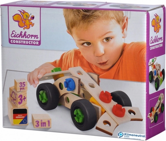 Dřevěná stavebnice závodní auto 3v1 35 dílů EICHHORN CONSTRUCTOR