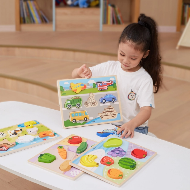 Dřevěné puzzle VIGA farma Montessori 2v1