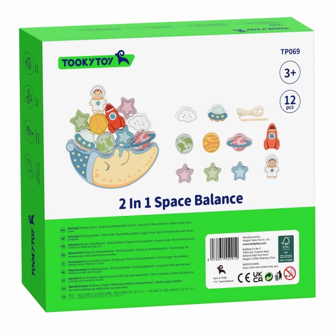 Veselý měsíc Tooky Toy balanční a navlékací hračka