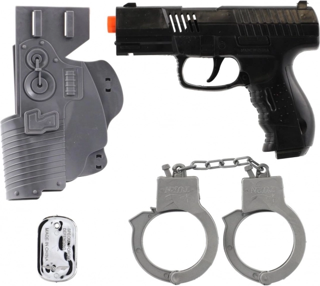 Vojenská sada plastových pistolí na setrvačník s doplňky