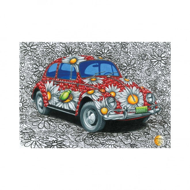 Malované puzzle auto s květinovým motivem 500 dílků