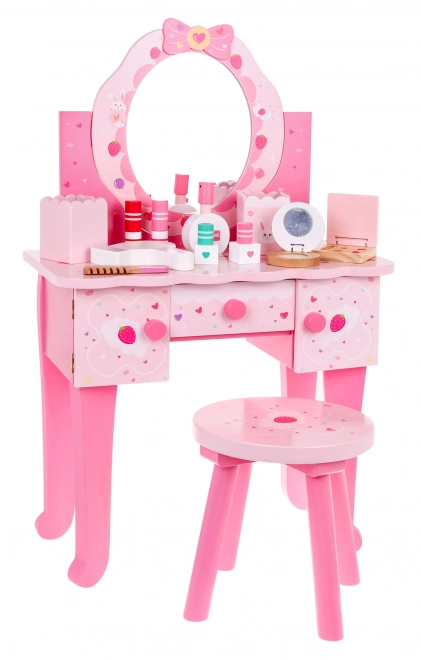 Dřevěná toaletka s taburetem pro holčičky Domácí salon krásy Make-up + Příslušenství