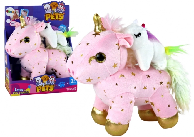 Jednorožec Plyšová ukolébavka Lullaby Pink With Stars Set