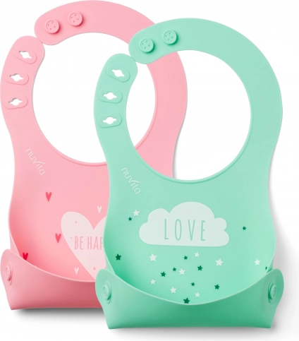 Silikonové bryndáky Pink/Green pro děti