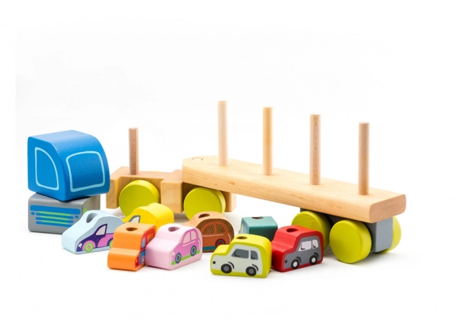 CUBIKA 13418 Kamion s auty - dřevěná skládačka 12 dílů