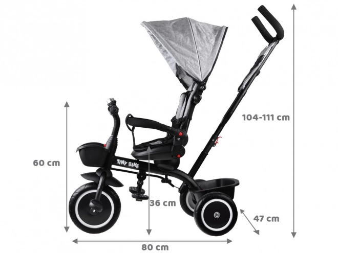 Dětská tříkolka Tiny Bike 3v1 s otočnou sedačkou a stříškou – Šedá