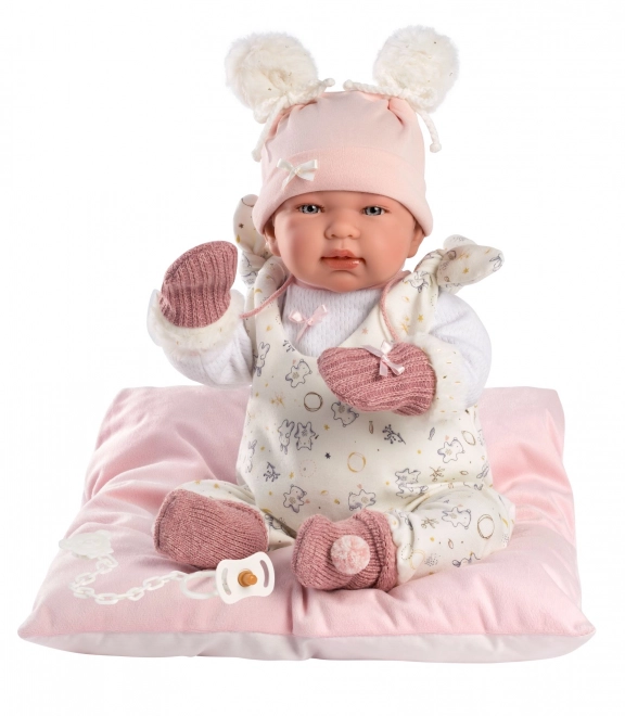 Llorens 84458 NEW BORN - realistická panenka miminko se zvuky a měkkým látkovým tělem - 44 cm