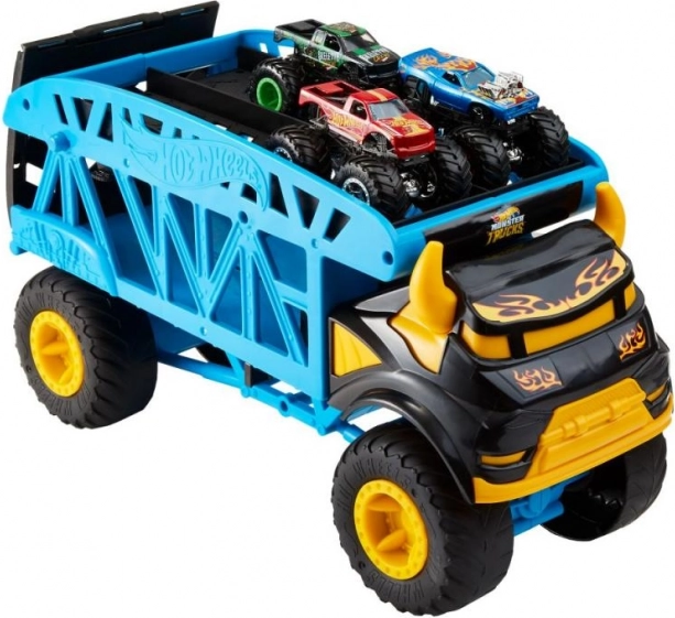 Přepravník monster trucků HOT WHEELS Monster Mover se spouštěcí rampou a 3 auty