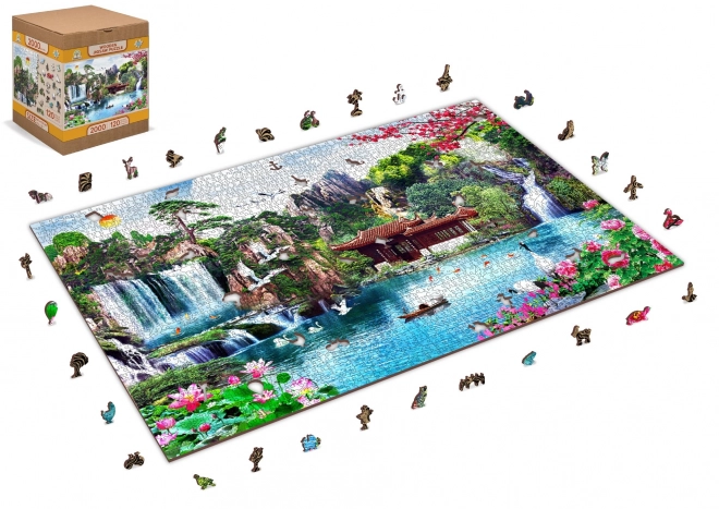 Dřevěné puzzle Vodopády v japonské zahradě