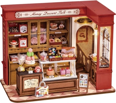 robetime miniatura domečku medová cukrárna – diorama s led osvětlením 1:16