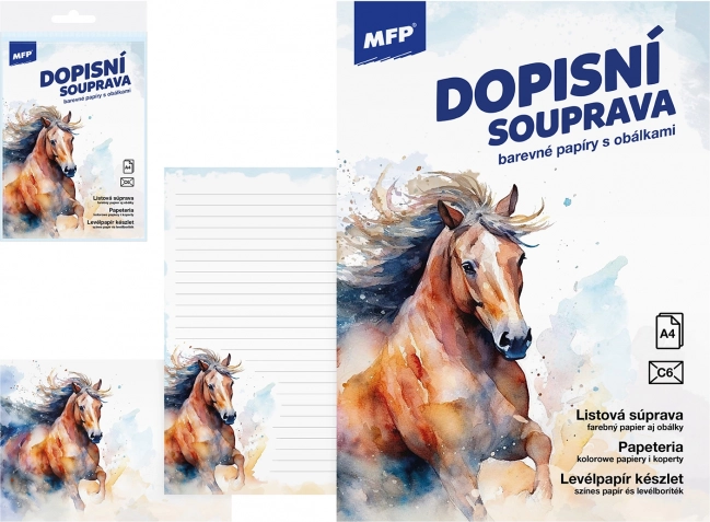 Dopisní papír s motivem koně - barevná sada