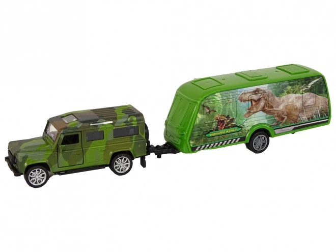 Sada vozidel Jeep s přívěsem s dinosaury