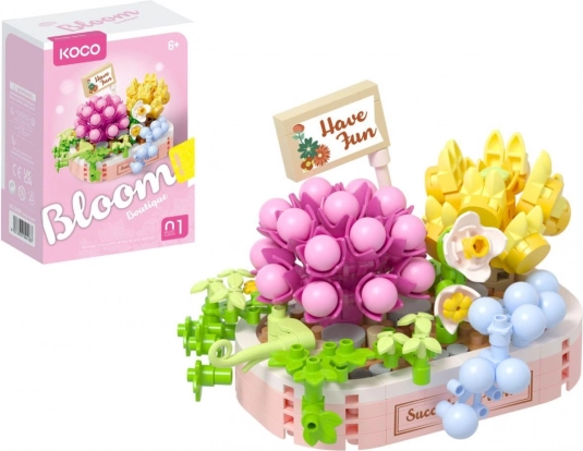 Stavebnice KOCO Bloom – květinové aranžmá sukulentů, 249 dílků