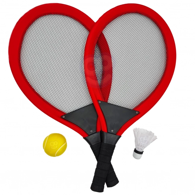 Velké tenisové a badmintonové rakety pro děti Woopie s míčkem a košíkem