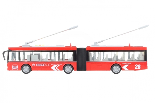 Kloubový trolejbus červený na baterie