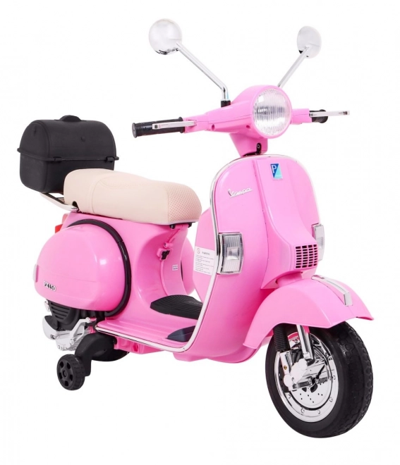 Elektrický dětský skútr Vespa růžový s podpůrnými kolečky