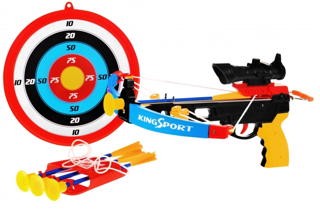 Kuše pro děti (6+) Sportovní sada 7 ks. + Terč + 4 šipky + Toulec + Zaměřovač
