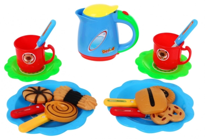 Dětský párty set + dort + sladkosti + interaktivní svíčka + příslušenství - 80 dílů – Modrý
