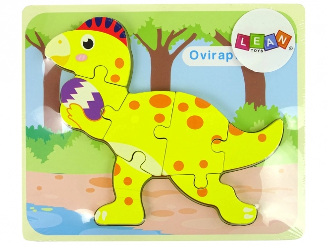 Dřevěné puzzle Dinosaurus Stegosaurus žlutý Oviraptor žlutý