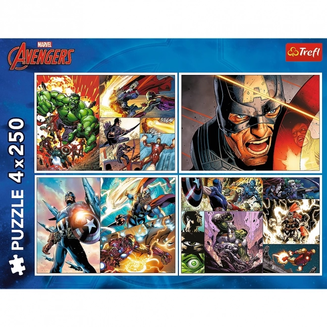 Puzzle 4x250 prvků Hrdinské dny Avengers