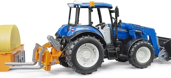 Bruder Traktor New Holland T5.120 s čelním nakladačem a korbou