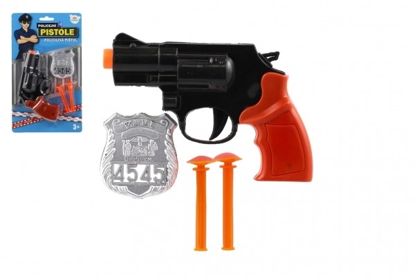 Pistole policejní 15cm plast s odznakem + 2ks přísavky