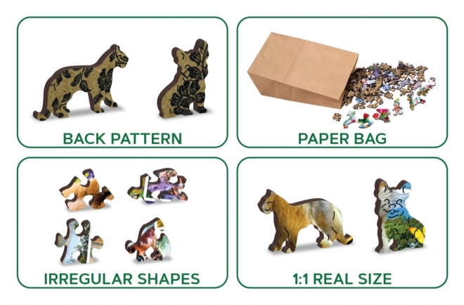 Dřevěné puzzle s figurkami - pohlednice se zvířaty