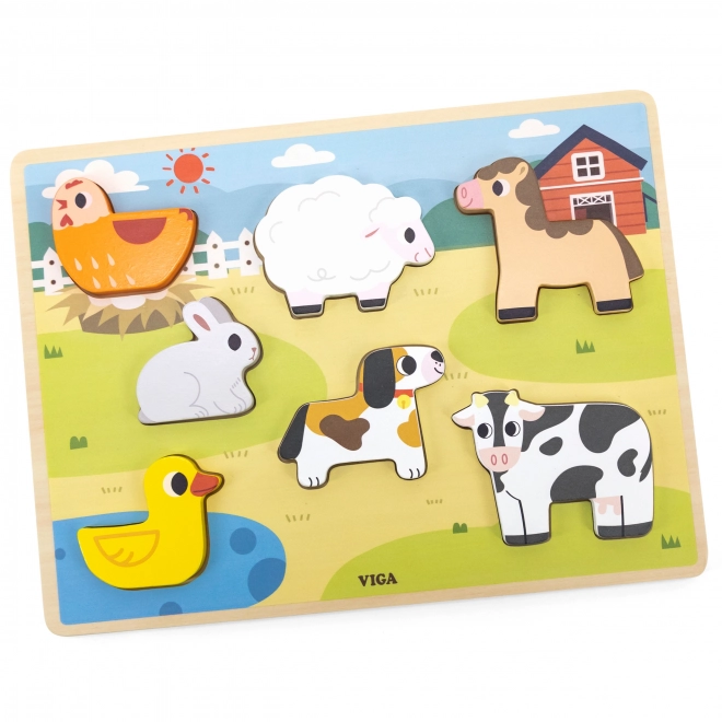 Dřevěné puzzle VIGA farma Montessori 2v1